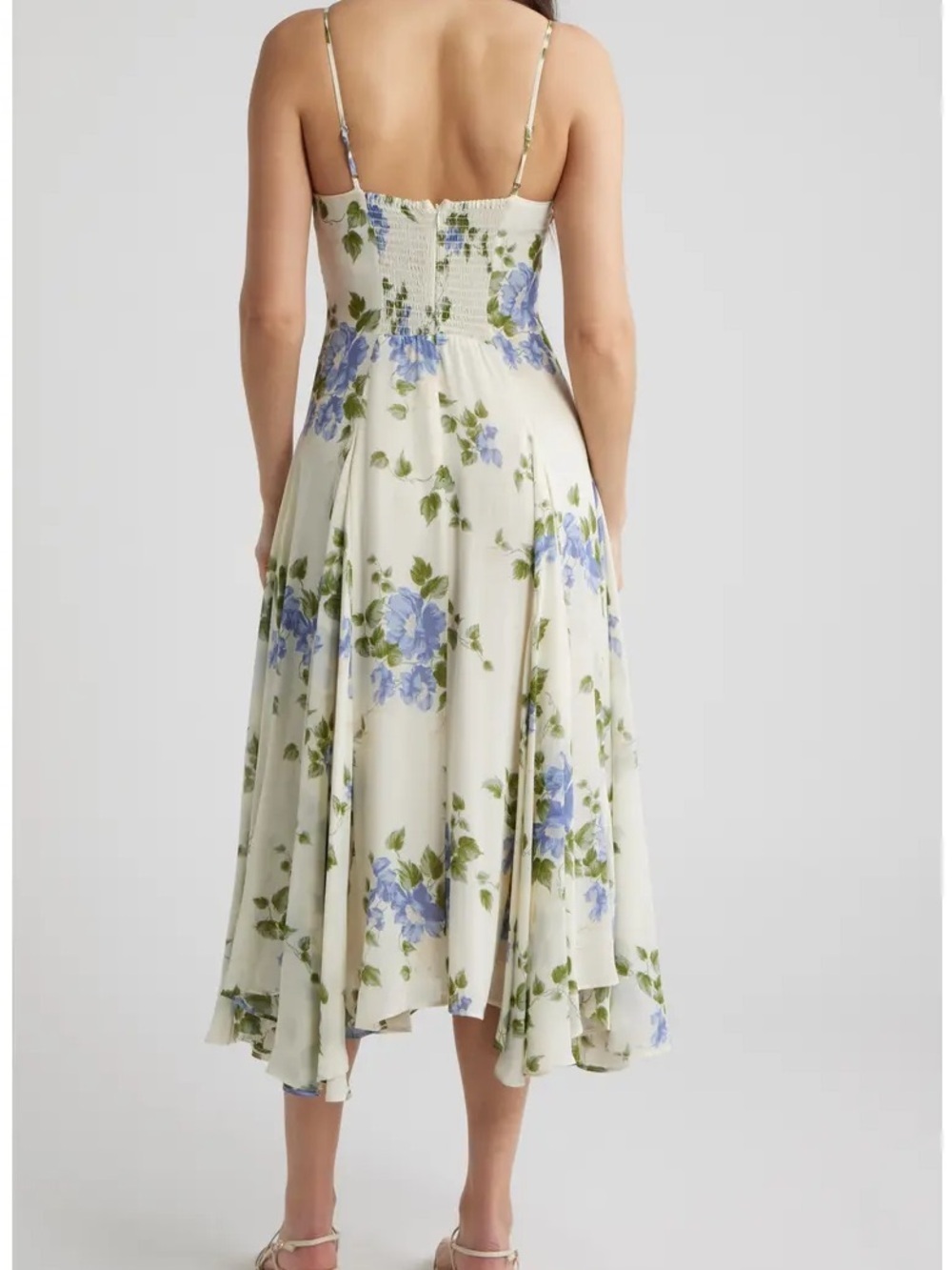 Reformation Cream Slip Dress with Blue Floral Print - Picture 2 of 5